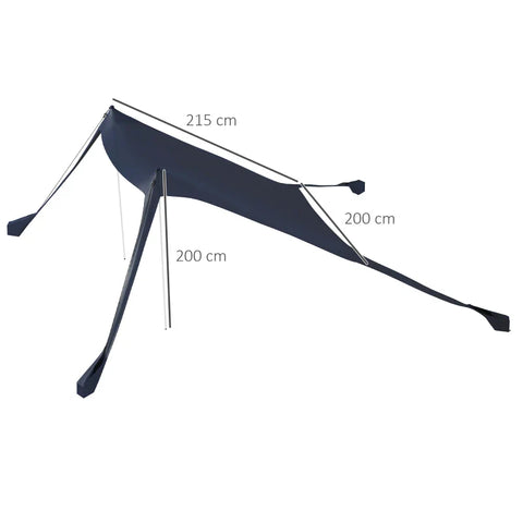 Rootz Sun Protection - Roof Awning - Weatherproof - Shovel - Ground Spikes - Carry Bag - Uv Protection - Polyester Ammonia Fabric - Steel - Blue - 215L x 200W x 200Hcm