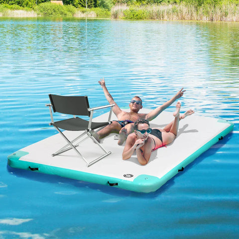 Rootz Inflatable Bathing Island - Swimming Island - Lounger Island - Up To 500 Kg Load Capacity - Plastic - White + Blue + Green - 304 x 204 x 15 cm