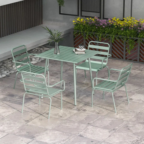 Rootz Garden Furniture Sets - Dining Table - Modern Design - 5-piece - Outdoor Furniture Set - Weatherproof - Steel - Green - 80 x 80 x 74 cm
