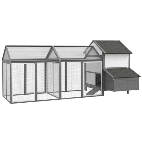 Rootz Chicken Coop - Small Animal Coop - 2 Outdoor Enclosures - 1 Nesting Box - 2 Ramps - Asphalt Roof - Weatherproof - Gray - 247cm x 125cm x 113.5cm