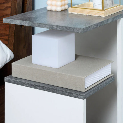 Rootz Nightstands - Bedside Cabinet - 4 Wheels - Modern Design - 3 Shelves - Chipboard - Grey - White - 35 X 29.5 X 65.5 Cm