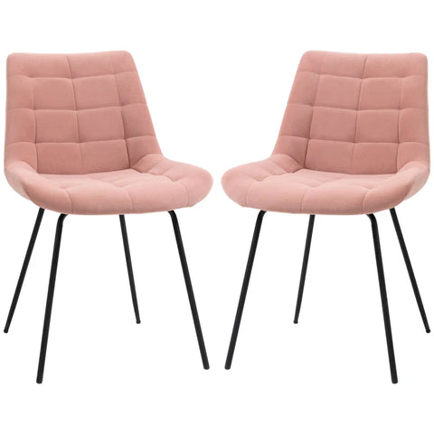 Rootz 2 Dining Room Chairs - Accent Chairs - Kitchen Chairs - Retro Velvet Look - Foam-steel -  Pink - 50cm X 61cm X 79cm