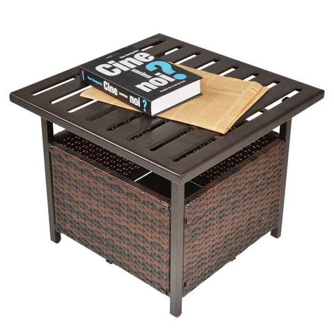 Rootz Rattan Table - Garden Table - Patio Table - Coffee Table with Umbrella Hole - Perfect for Garden Balcony - Brown - 55.5 x 55.5 x 46 cm