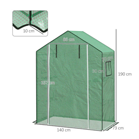 Rootz Replacement Film Greenhouse - Rolling Door - Mesh Window - Polyethylene - Green - 143 x 70 x 190cm