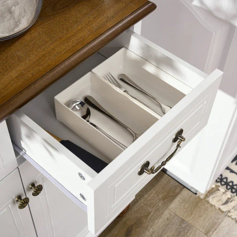 Rootz Kitchen Cabinet - Buffet - 2 Drawers - 2 Cabinet Compartments - Classic Design - White + Dark Brown - 76 x 38 x 182 cm