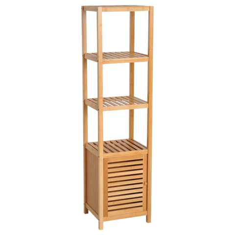 Rootz Bathroom Cabinet - Freestanding - 3 Shelves - Narrow & High - Tall Storage Unit - Slatted Door - Natural - 36 x 33 x 140cm