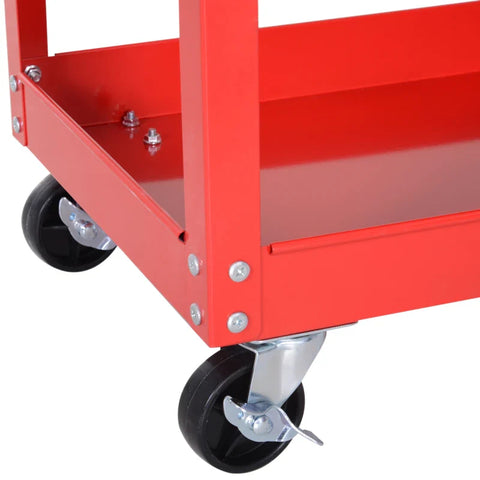 Rootz Tool Case - Tool Trolley - Tool Box - 3 Levels - 4 Wheels - Red - 82 cm x 35 cm x 76 cm