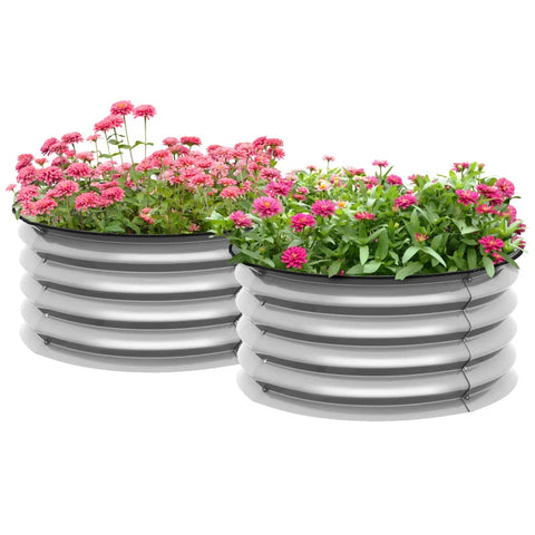 Rootz Set Of 2 Raised Bed - Plant Beds - Modular Raised Bed - 2 Pieces - Without Bottom - Silver - Ø60 x 30 cm