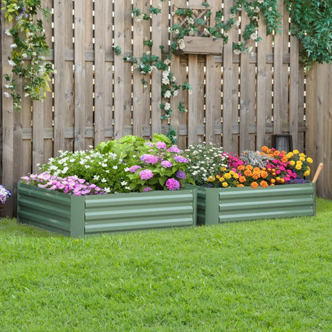 Rootz Planter Box Set of 2 - Open Bottom Flower Box - Raised Garden Bed - Steel Frame - Green - 2 x 100 x 100 x 30 cm