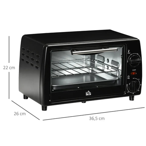 Rootz - Mini Oven - Toaster Oven - 1 Baking Tray - 1 Grill Rack - Baking Tray - Timer Function - Stainless Steel - Tempered Glass - Black -  36.5 Cm X 26 Cm X 22 Cm
