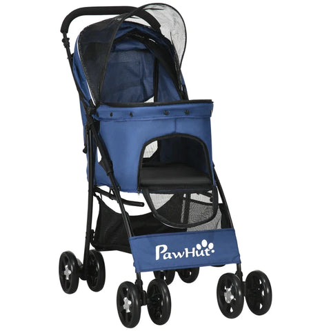 Rootz Folding Dog Stroller - Pet Stroller - 1 Basket - 1 Cushion - 1 Side Pocket - Universal Wheels - Storage Bag - Gray - 81cm x 48cm x 99cm