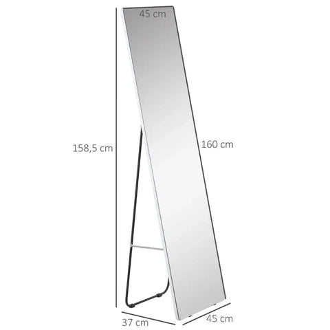 Rootz Standing Mirror - Wall Mirror - Full-length Mirror -  Dressing Table Mirror - Aluminum -  Silver - 45 cm x 37 cm x 158.5 cm