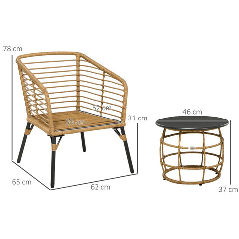 Rootz 3 Piece Weather Resistant Bistro Set - 1 Side Table - 2 Chairs - Sand + Dark Grey - 62cm x 65cm x 78cm