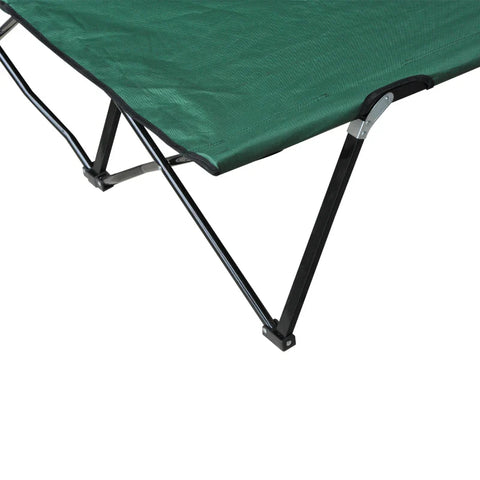 Rootz Folding Camping Bed For 2 People - Folding Camp Bed With Carrying Bag - Can Hold Up To 136 Kg - Steel - Oxford - Green + Black - 193 x 125 x 40 cm
