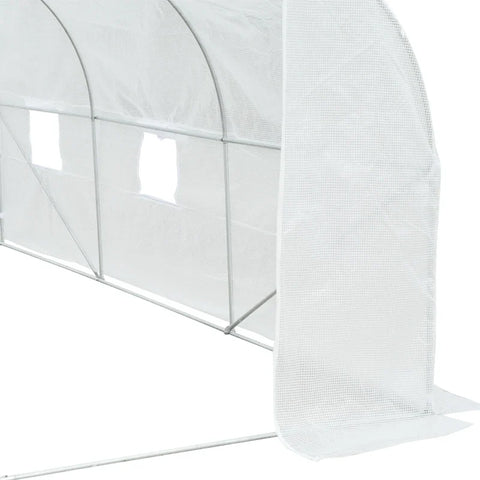 Rootz Tunnel Greenhouse - 6 Roll Up Windows - Zip Door - Tear Resistant Film - Metal Frame - White - 3.5 x 3 x 2m