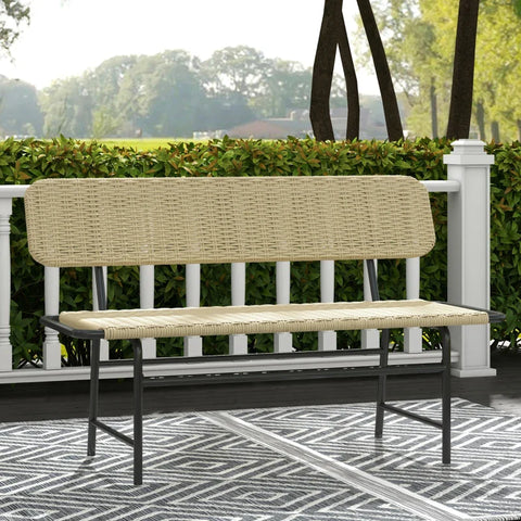 Rootz Garden Bench - Outdoor Bench For 2 Persons - Artificial Rattan - Rustproof - Metal Frame - Khaki - 132 x 66 x 80 cm