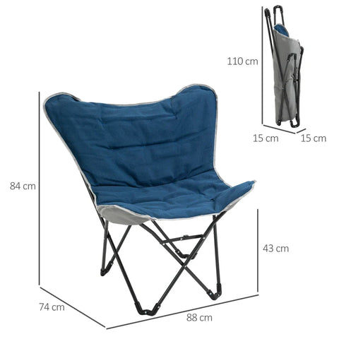 Rootz Camping Chair - Folding - Lightweight - Steel Frame - Non-Slip - Polyester - Blue - 88 x 74 x 84 cm