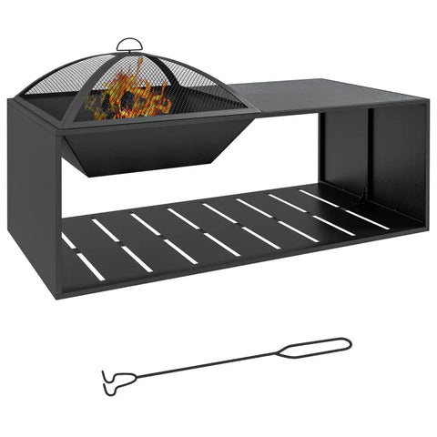 Rootz BBQ Grill - 4 Main Burners - Side Hooks - 1 Warming Plate - Side Table - Bottom Shelf - Spice Rack - Galvanized Steel - Stainless Steel - Black-silver - 135L x 53W x 101H cm