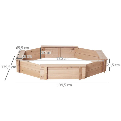 Rootz Sandpit With Cover - Octagonal - Including Base Film - Children Sandbox - Solid Wood Frame - Natural + Blue - 139.5 x 139.5 x 21.5 cm