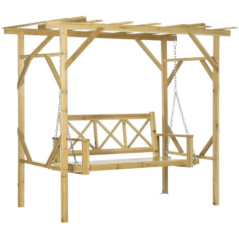 Rootz Swing Bench With Pergola - For 2 People - Height Adjustable - Solid Wood Frame - Natural - 2.21 x 1.40 x 1.96 m