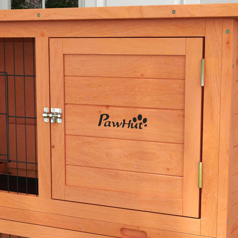 Rootz Small Animal House - Rodent Hutch - Weatherproof - Rabbit Hutch - 2 Floor Trays - Fir Wood Steel - Orange - 123l X 63w X 112h Cm
