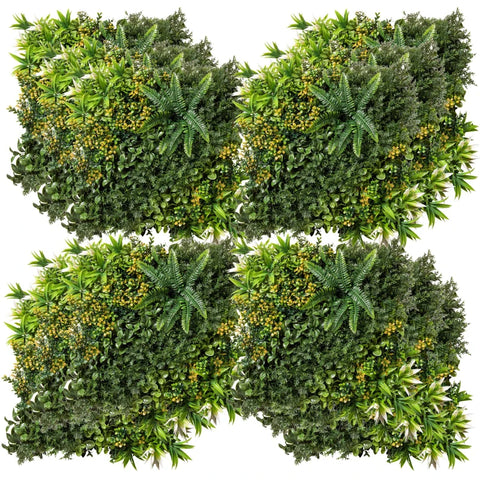Rootz Artificial Plant Wall - Cable Ties - 12 Elements - Sun Protection - Privacy Protection - Green + Yellow - 50 x 50 cm