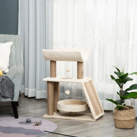 Rootz Cat Scratching Post - Including Toys - Cat Bed - Chipboard - Plush - Sisal - Light brown - 60 Cm X 30 Cm X 76 Cm