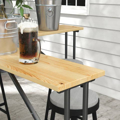 Rootz Picnic Table - Outdoor Folding Table - Up To 20 People - Weatherproof - Metal-fir Wood - Natural-black - 2.4x2.4x1m
