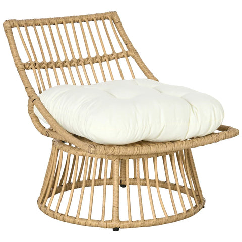Rootz Swivel Garden Chair - Artificial Rattan Seat Basket - Aluminum Frame - Seat Cushion - Natural + Cream - 65 x 70 x 66 cm
