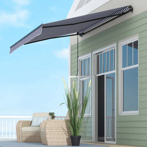 Rootz Sun Awning - Wall Mount - Awning Patio - Hand Crank - Weather Resistant - Aluminum-Metal - Blue - White - 350L x 290W cm