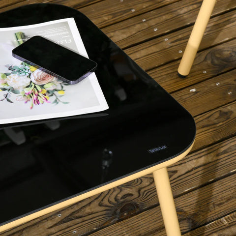 Rootz  Garden Furniture Set - 4 Piece - Decorative - Rattan Design - Glass Top - Table - Seat Cushion - Weatherproof - Steel-Polyester - Khaki - 130L x 66W x 72H cm