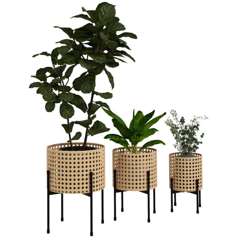 Rootz Plant Stands - Flower Stand Set- 3 Rustproof - Metal Frame - Indoor Outdoor - Steel - Black - Gold - Ø30 x 40H cm