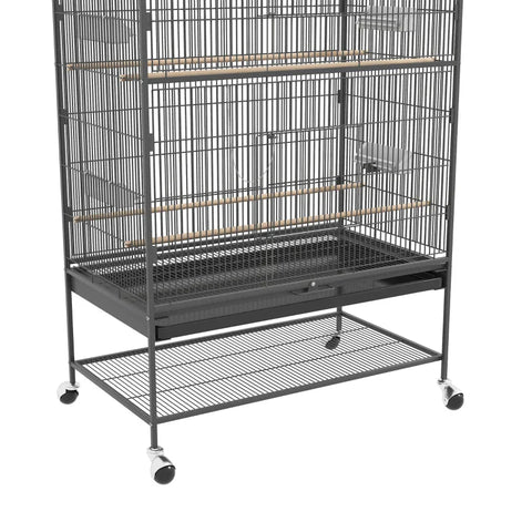 Rootz Bird Cage - Including Perches - Bird Toy - Removable Base Tray - 1 Shelf - Gray - 94L x 57W x 153H cm