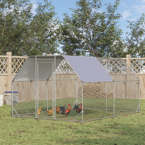 Rootz Chicken Enclosure - Chicken Run with Roof - Walk-In Chicken Coop - Locking Door - for 10-12 Chickens - Gray - 280cm x 380cm x 195cm