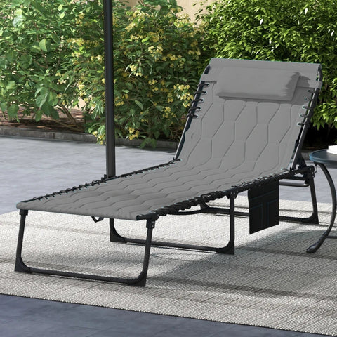 Rootz Sun Lounger - Deck Chair - Garden Lounger - Foldable - Including Cushion - Weatherproof - Oxford Fabric-polyester - Gray - Black - 188cm X 65cm X 36cm