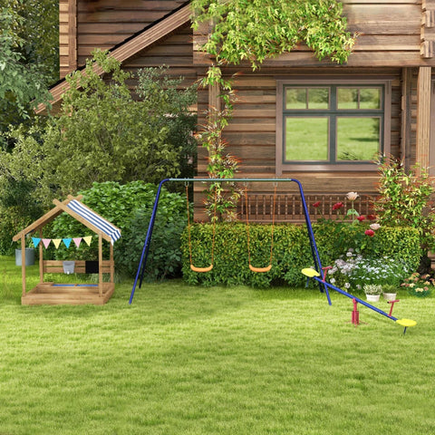 Rootz Children's Swing Frame - Garden Swing Set - With 2 Swing Seats - Climber - Steel - Blue + Orange - 2.7 x 1.6 x 1.8 m