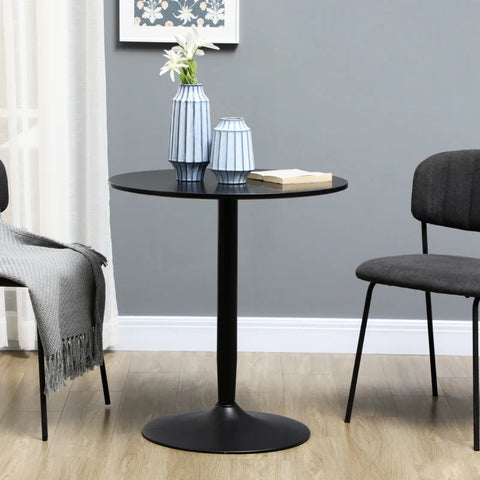 Rootz Round Dining Table - Modern Dining Room Table with Steel Base - Non-slip Foot Pad - Space Saving - Small Dining Table - Black - 70 x 70 x 75 cm