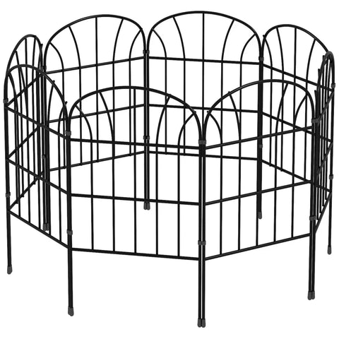 Rootz Garden Fence - 8 Panels - Bed Border - Classic Grid Design - Formable Metal Fence - Room Divider - Metal - Black - 264 X 61cm