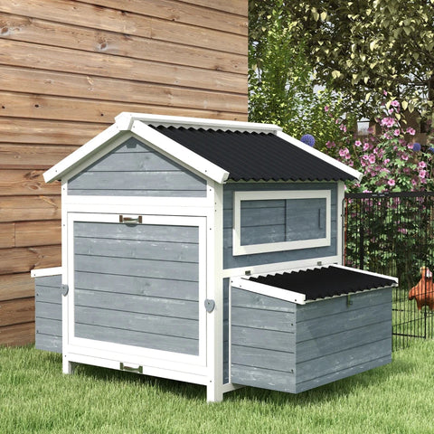 Rootz Chicken Coop - Chicken House - Weatherproof - Including Nesting Box - Small Animal Coop - Fir Wood-plastic-steel - Dark Gray - 334L x 150W x 108H cm