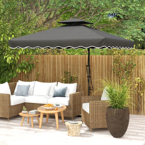 Rootz Hanging Umbrella - Garden Umbrella - Decorative Edge - Ventilation Canopy - Cantilever Umbrella - Weatherproof - Protective Cover - Sun Protection - Metal-polyester - Dark Gray - 2.4x2.4x2.6m