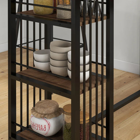 Rootz Bar Table - Kitchen Counter - Industrial Design - 3 Shelves - Chipboard - Steel - Black + Brown - 120 x 40 x 105 cm