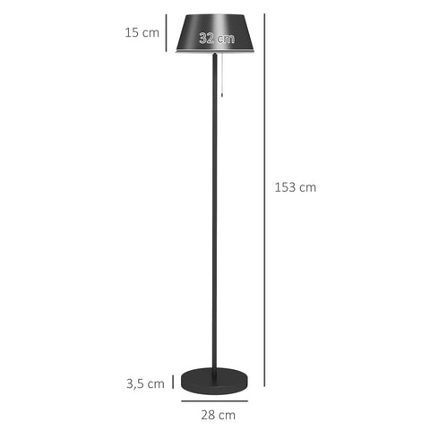 Rootz Floor Lamp - LED Light - Pull Chain Switch - Charging Cable - 3 Brightness Levels - Aluminum-ABS - Black - Ø32 x 153H cm