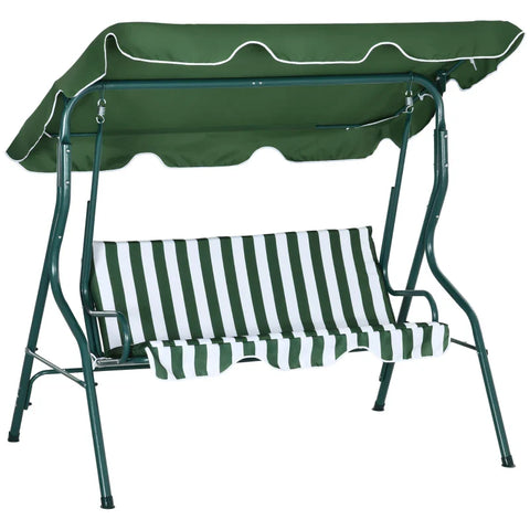 Rootz Hollywood Swing - Garden Lounger - Rocking Bench - Weather Resistant - 3 Seater - Sun Canopy - Metal-polyester-foam - Green-White - 170L x 110W x 153H cm