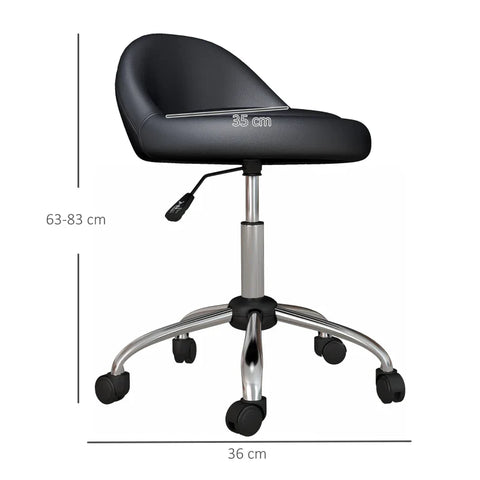 Rootz Work Stool - Swivel Stool - Rolling Stool - Height Adjustable - Rotating Seat - Faux Leather - Black + Silver - 35cm x 35 cm x 83 cm