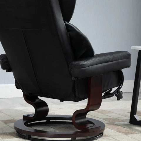 Rootz Relaxation Chair With Stool - Reclining Function - Rotatable - Up To 160 Kg - Faux Leather - Metal Frame - Black - 80 x 79 x 100 cm