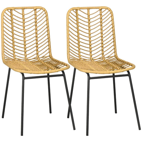 Rootz Set of 2 Boho Style Dining Chairs - Accent Chair - PE Rattan - Natural + Black - 44cm x 58cm x 85cm
