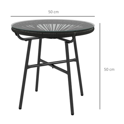 Rootz Garden Table - Boho Style - Outdoor Side Table - PE Rattan - Tempered Glass - Weather Resistant - Black - 50cm x 50cm x 50cm