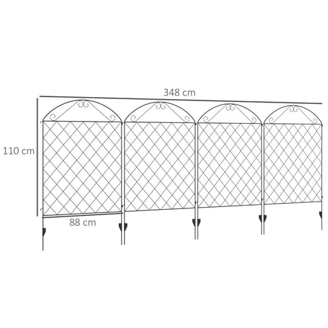 Rootz Garden Fence - Privacy Screen - Sturdy Steel Frame - Modular Design - Metal - Black - 348cm L x 110cm