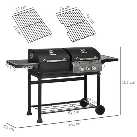 Rootz Gas BBQ Grill - Thermometer - Warming Rack - Two Burner Gas Grill - Smoke Flavor - Adjustable Grill Grate - Galvanized Steel-stainless Steel - Black + Silver - 161 x 53 x 101 cm