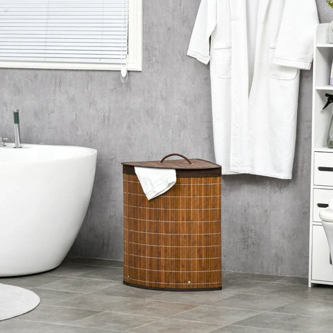 Rootz Laundry Basket - Laundry Hamper - 55l Capacity - Removable Lid - Bamboo - Polyester Blend - Brown - 38 cm x 38 cm x 57 cm